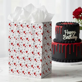 Red and Black Hand Drawn Doodle Hearts Medium Cadeauzakje