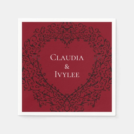 Red and Black Heart Gothic Wedding Napkins Servet (Voorkant)