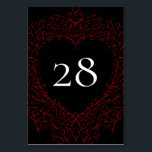 Red and Black Heart Gothic Wedding Table Number Kaart<br><div class="desc">Dit is een mooi huis,  Red & Black Heart Gothic Wedding Table Number are dark,  yet lovely with our artistic scroll design. They are designed in a collection of several items so your whole wedding can be coordinated with the same style!</div>