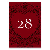Red and Black Heart Gothic Wedding Table Number Kaart (Achterkant)