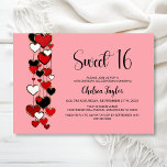 Red and Black Heart Theme Sweet 16 Birthday Kaart<br><div class="desc">Invite your friends and loved ones to celebrate your daughter’s 16th birthday with this red and black heart-themed invitation. A variety of paper types and corner styles are available for your unique invitations,  along with the option to download if you prefer a digital format.</div>