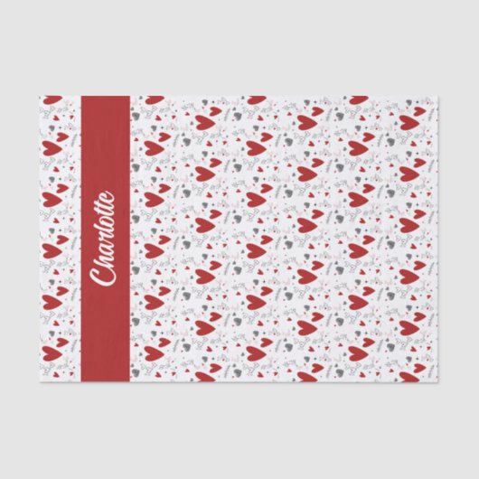 Red and Black Hearts Custom Monogram Name Tissuepapier (Voorkant)