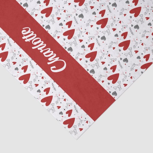 Red and Black Hearts Custom Monogram Name Tissuepapier (Detail)