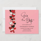 Red and Black Hearts Wedding Save the Date (Voorkant)