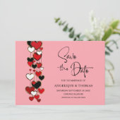 Red and Black Hearts Wedding Save the Date (Staand voorkant)