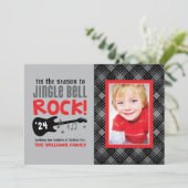 Red and Black Jingle Bell Rock Guitar Music Foto Feestdagenkaart (Staand voorkant)