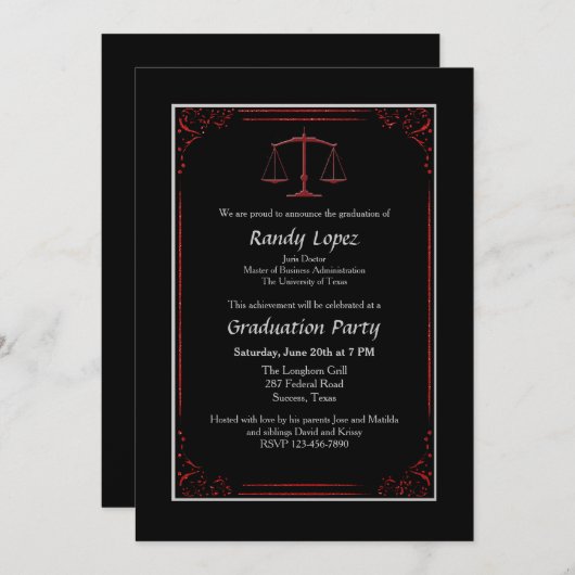 Red and Black Justice Scale Invitation Kaart (Voorkant / Achterkant)