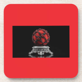 Red And Black Mandelbrot Sphere On Silver Pedestal Bier Onderzetter