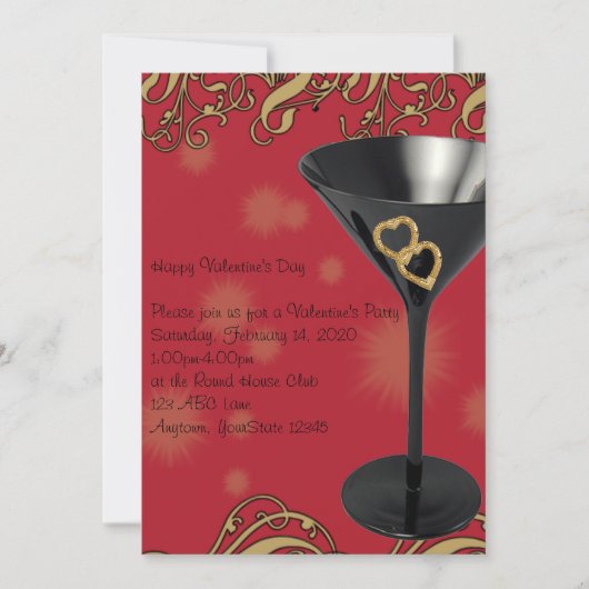 Red and Black Martini Valentijn Party Invitation Kaart (Voorkant)