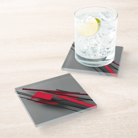 Red and Black Minimalist Modern Abstract Glazen Onderzetter (Schuin)