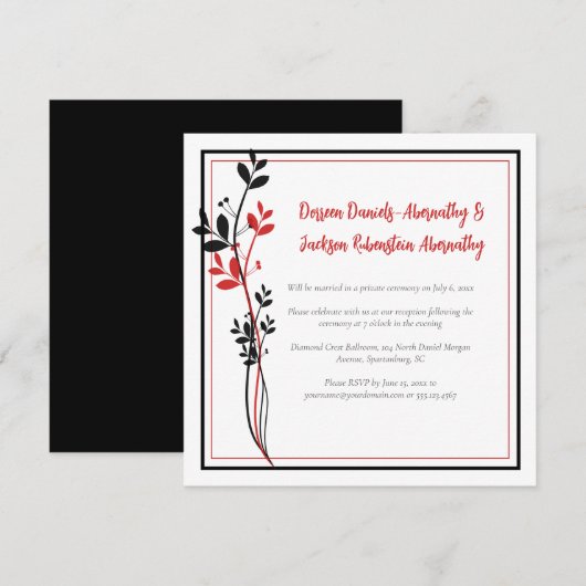Red and Black Modern Botanical Reception Only | Kaart (Voorkant / Achterkant)