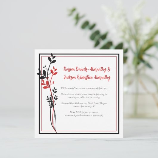 Red and Black Modern Botanical Reception Only | Kaart (Staand voorkant)
