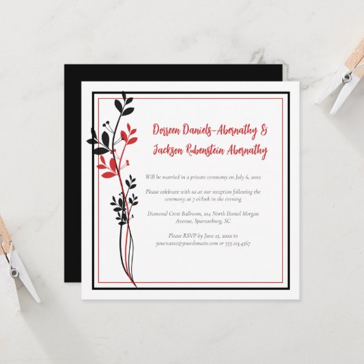 Red and Black Modern Botanical Reception Only | Kaart (Voorkant / Achterkant in situ)