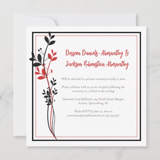 Red and Black Modern Botanical Reception Only | Kaart (Voorkant)