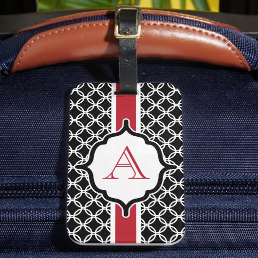 Red and Black Monogrammed Luggage Tag Bagagelabel (Voorkant Insitu 2)