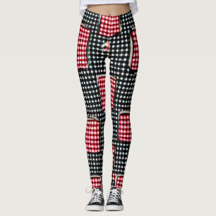 Red and Black Patch Work Pocket Gingham Leggings