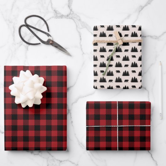 Red and Black Plaid Woodland Inpakpapier Vel (Voorkant)