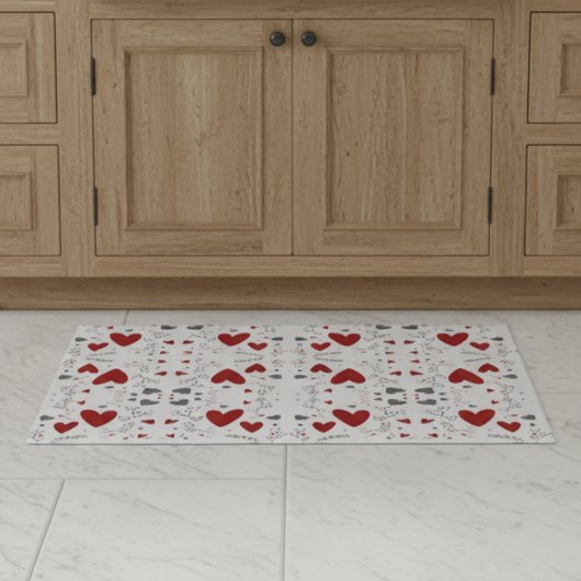 Red and Black Retro Hand Drawn Hearts Love Deurmat