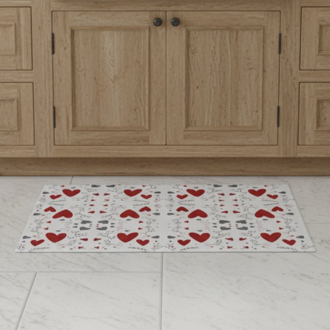Red and Black Retro Hand Drawn Hearts Love  Deurmat (fun red and black hearts doodles hand drawn love valentines theme rug doormat)