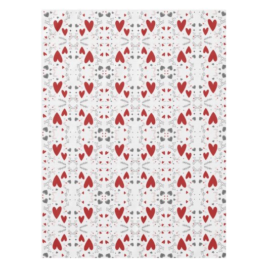 Red and Black Retro Hand Drawn Hearts Love Tafelkleed (Voorkant)