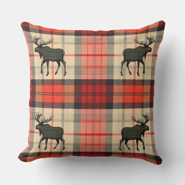 Red and Black Rustic Moose Plaid Pattern Kussen (Voorkant)