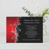 Red and Black Silver  Swirls Wedding Aankondiging (Staand voorkant)