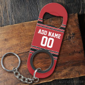 Red and Black Sports Jersey Custom Name Number Sleutelhanger Flessenopener