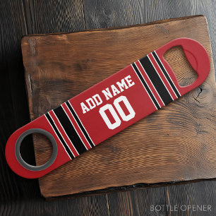 Red and Black Sports Jersey Custom Name Number Speed Flessenopener