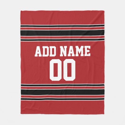 Red and Black Sports Jersey Personalized Fleece Deken (Voorkant)