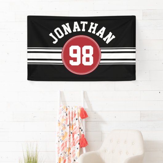 Red and Black Sports Jersey Personalized Spandoek (Insitu)