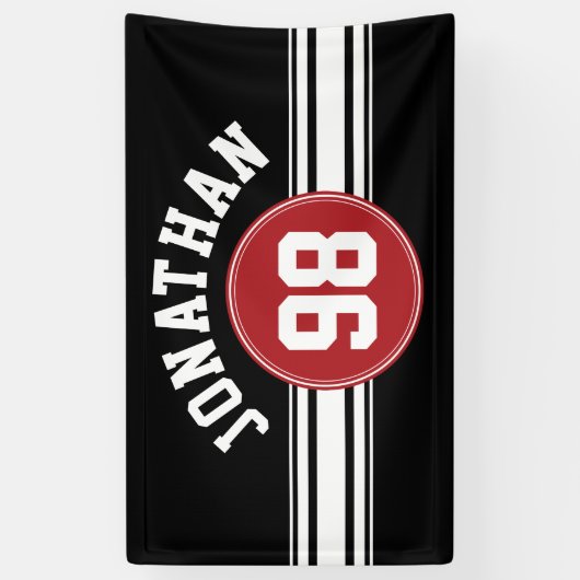 Red and Black Sports Jersey Personalized Spandoek (Verticaal)