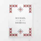 Red and Black Ukrainian Embroidery QR Code Wedding Drieluik Uitnodiging (Cover)