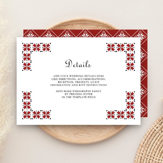 Red and Black Ukrainian Embroidery Wedding Details Informatiekaartje