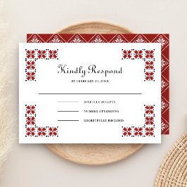 Red and Black Ukrainian Embroidery Wedding RSVP Kaartje