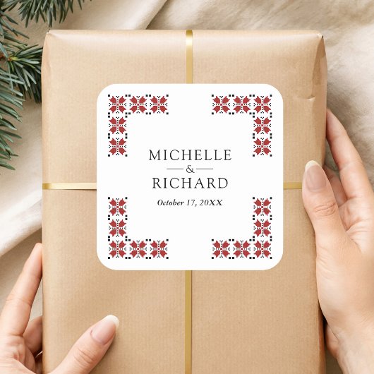 Red and Black Ukrainian Embroidery Wedding Vierkante Sticker
