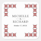 Red and Black Ukrainian Embroidery Wedding Vierkante Sticker (Voorkant)