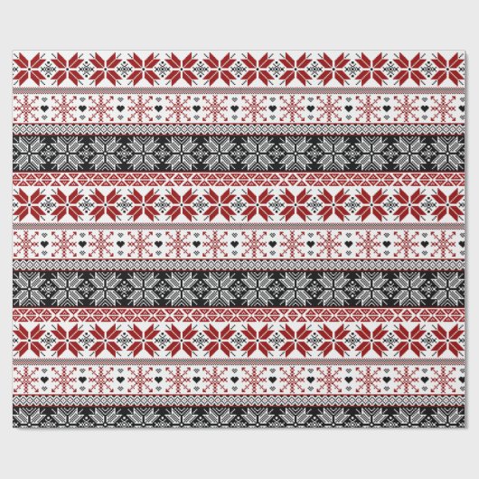 Red and Black Winter Fair Isle Pattern Cadeaupapier (Vlak)