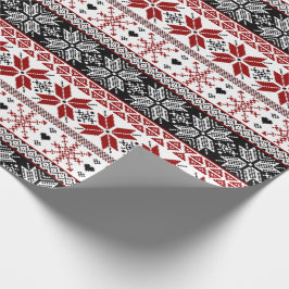 Red and Black Winter Fair Isle Pattern Cadeaupapier
