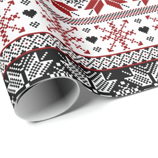 Red and Black Winter Fair Isle Pattern Cadeaupapier (Rol Hoek)