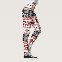 Red and Black Winter Fair Isle Pattern Leggings