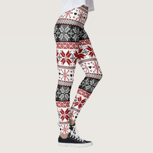 Red and Black Winter Fair Isle Pattern Leggings (Rechts)