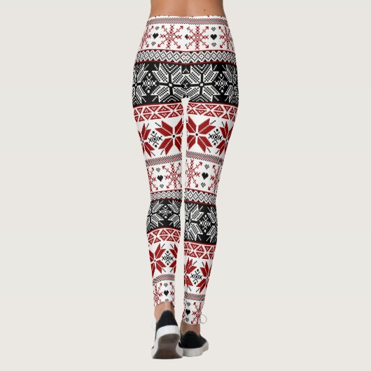 Red and Black Winter Fair Isle Pattern Leggings (Achterkant)