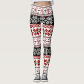 Red and Black Winter Fair Isle Pattern Leggings (Voorkant)