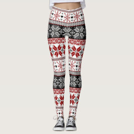 Red and Black Winter Fair Isle Pattern Leggings