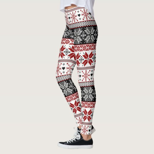 Red and Black Winter Fair Isle Pattern Leggings (Links)