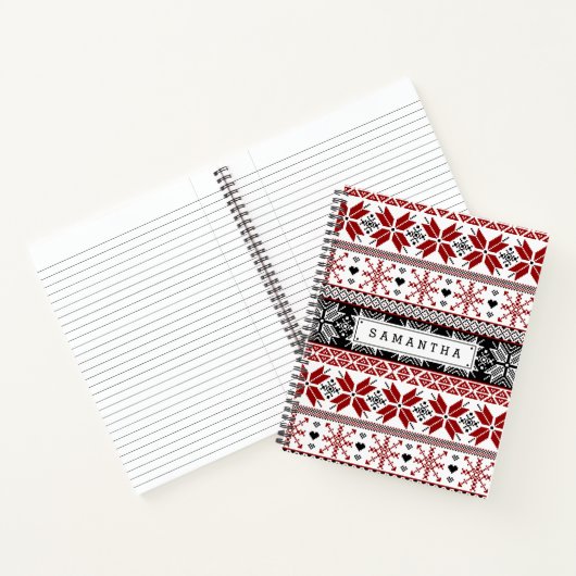 Red and Black Winter Fair Isle Pattern Notitieboek (Binnen)