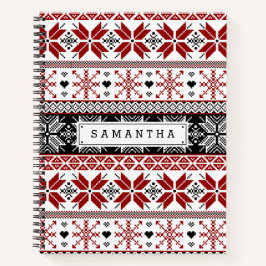 Red and Black Winter Fair Isle Pattern Notitieboek