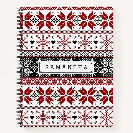 Red and Black Winter Fair Isle Pattern Notitieboek (Voorkant)
