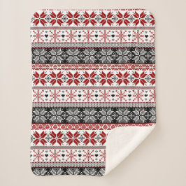 Red and Black Winter Fair Isle Pattern Sherpa Deken