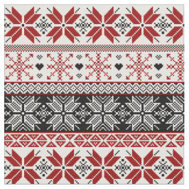 Red and Black Winter Fair Isle Pattern Stof